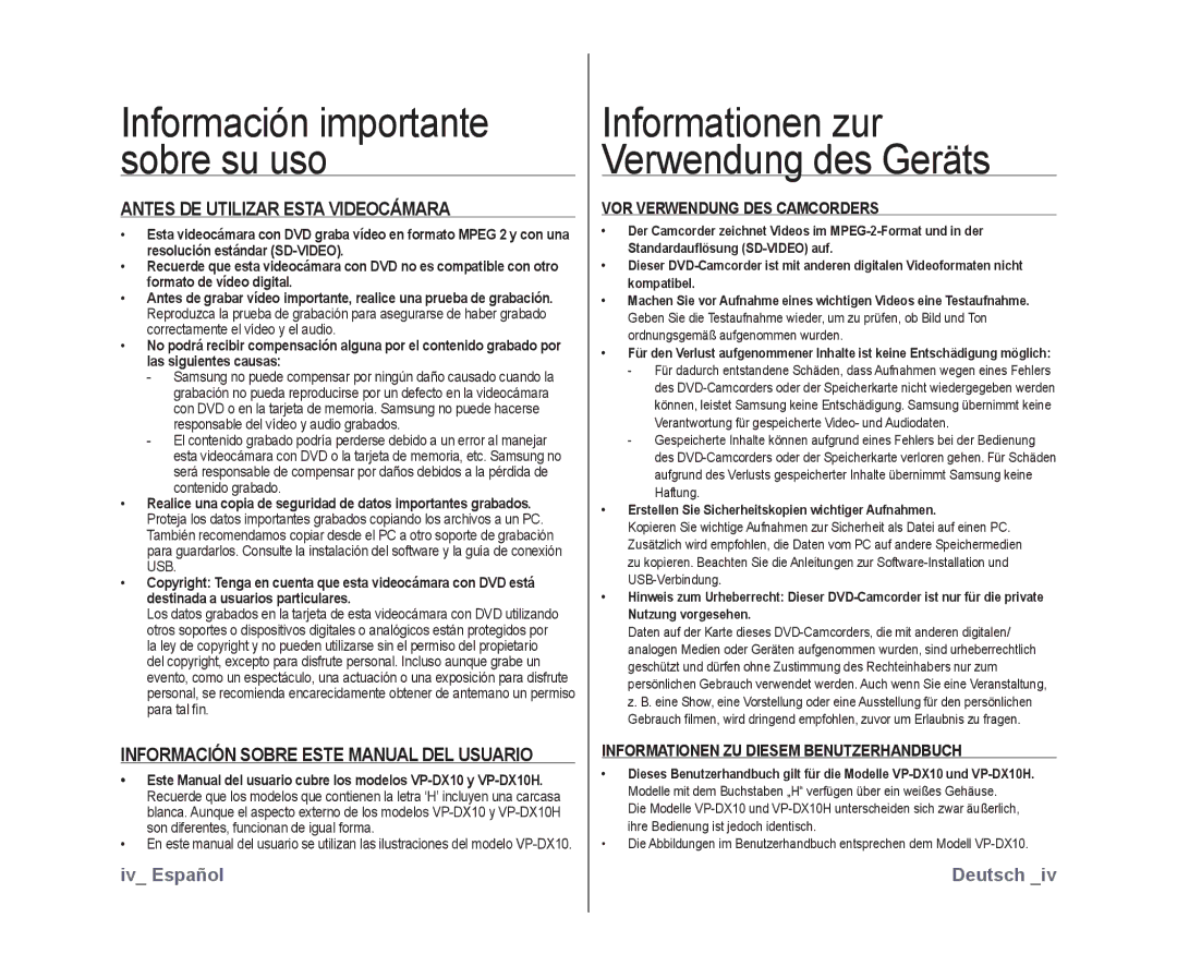 Samsung VP-DX10/XEO, VP-DX10/XEF, VP-DX10/XEE Antes DE Utilizar Esta Videocámara, Información Sobre Este Manual DEL Usuario 