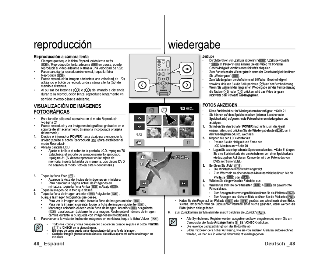 Samsung VP-DX10/XEF, VP-DX10/XEO, VP-DX10/XEE manual Visualización DE Imágenes, Reproducción a cámara lenta, Zeitlupe 