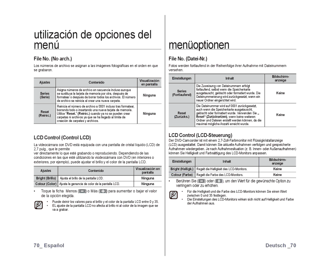 Samsung VP-DX10/XEO, VP-DX10/XEF File No. No arch, File No. Datei-Nr, LCD Control Control LCD, LCD Control LCD-Steuerung 