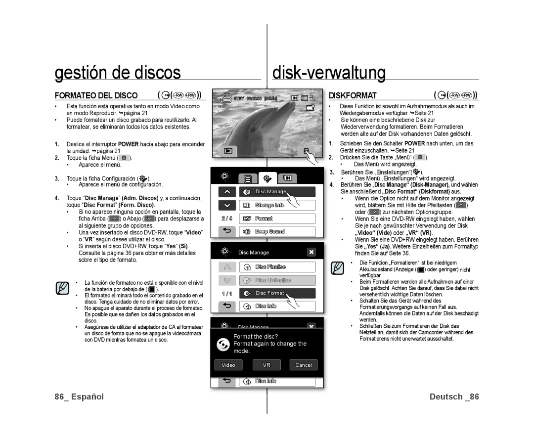 Samsung VP-DX10/XEE, VP-DX10/XEF, VP-DX10/XEO manual Diskformat, Formateo DEL Disco 