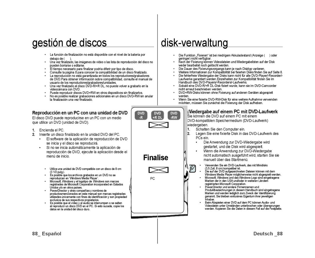 Samsung VP-DX10/XEO, VP-DX10/XEF, VP-DX10/XEE manual Reproducción en un PC con una unidad de DVD, Encienda el PC 