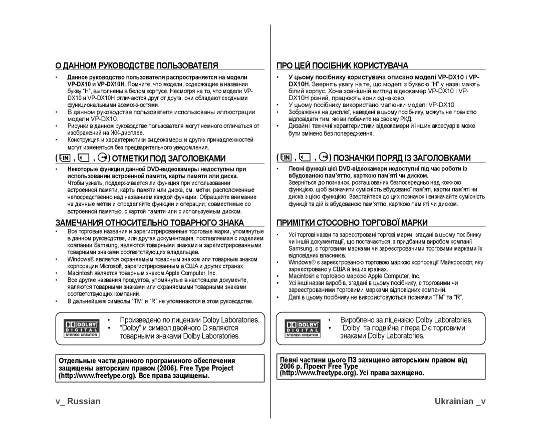 Samsung VP-DX10/XER manual Данном Руководстве Пользователя, Отметки ПОД Заголовками, Замечания Относительно Товарного Знака 