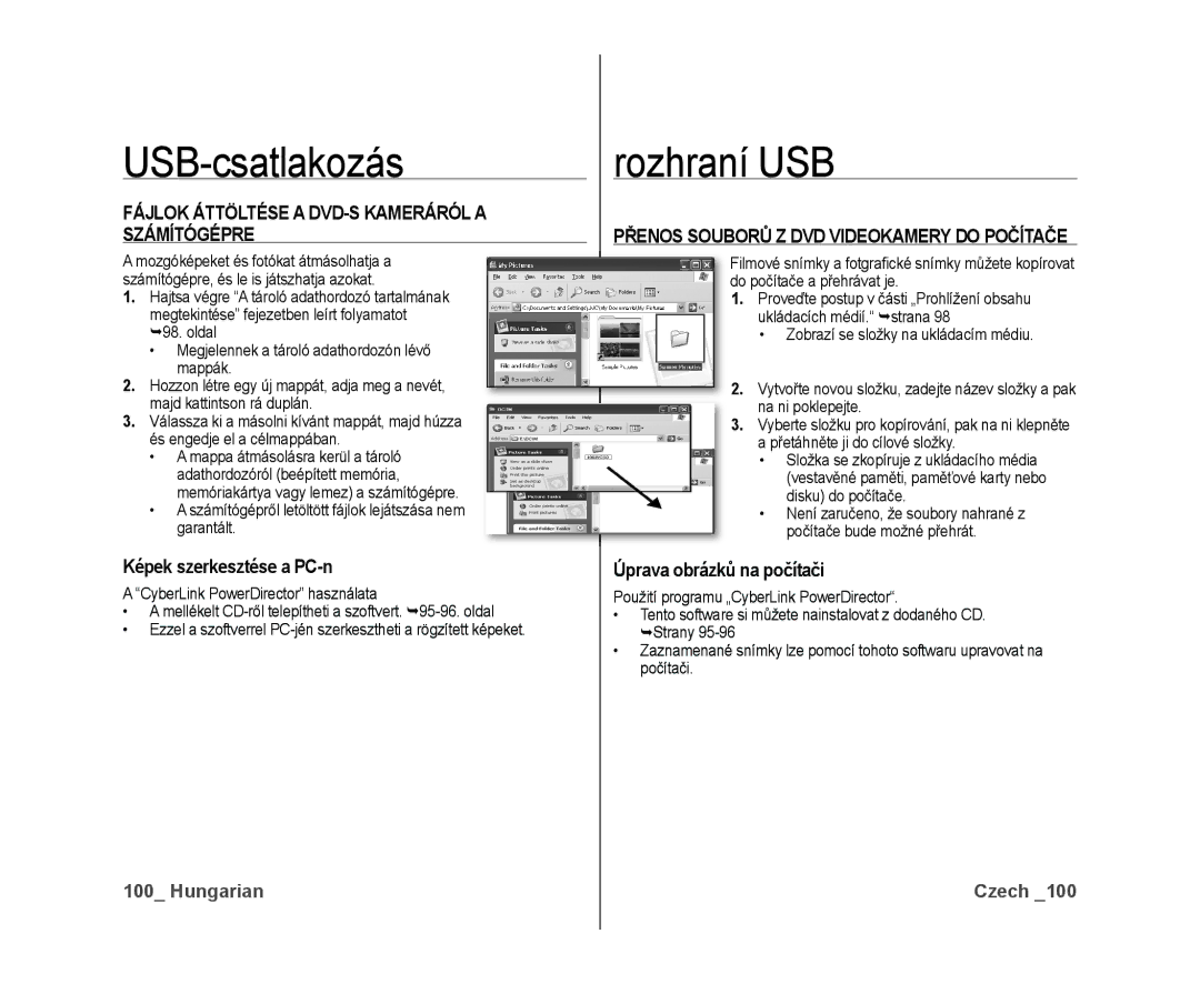 Samsung VP-DX10/XEO manual Fájlok Áttöltése a DVD-S Kameráról a Számítógépre, Képek szerkesztése a PC-n 