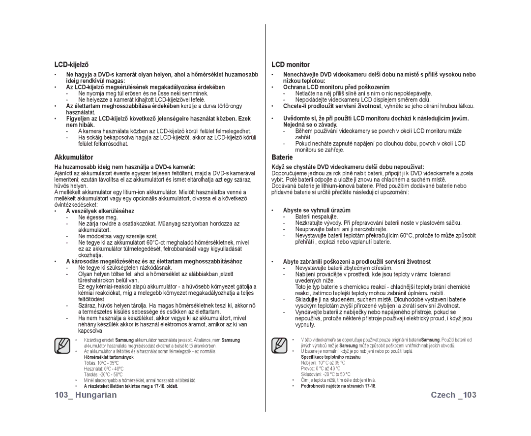 Samsung VP-DX10/XEO manual LCD-kijelző, Akkumulátor, LCD monitor, Baterie 