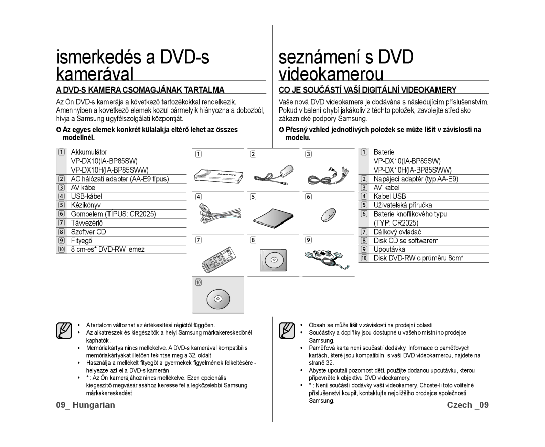 Samsung VP-DX10/XEO manual Ismerkedés a DVD-s kamerával, DVD-S Kamera Csomagjának Tartalma, AV kabel 