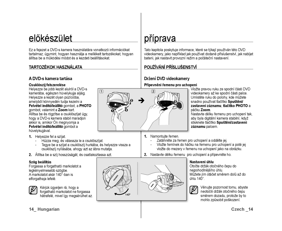 Samsung VP-DX10/XEO manual Előkészület, Příprava, Tartozékok Használata Používání Příslušenství 