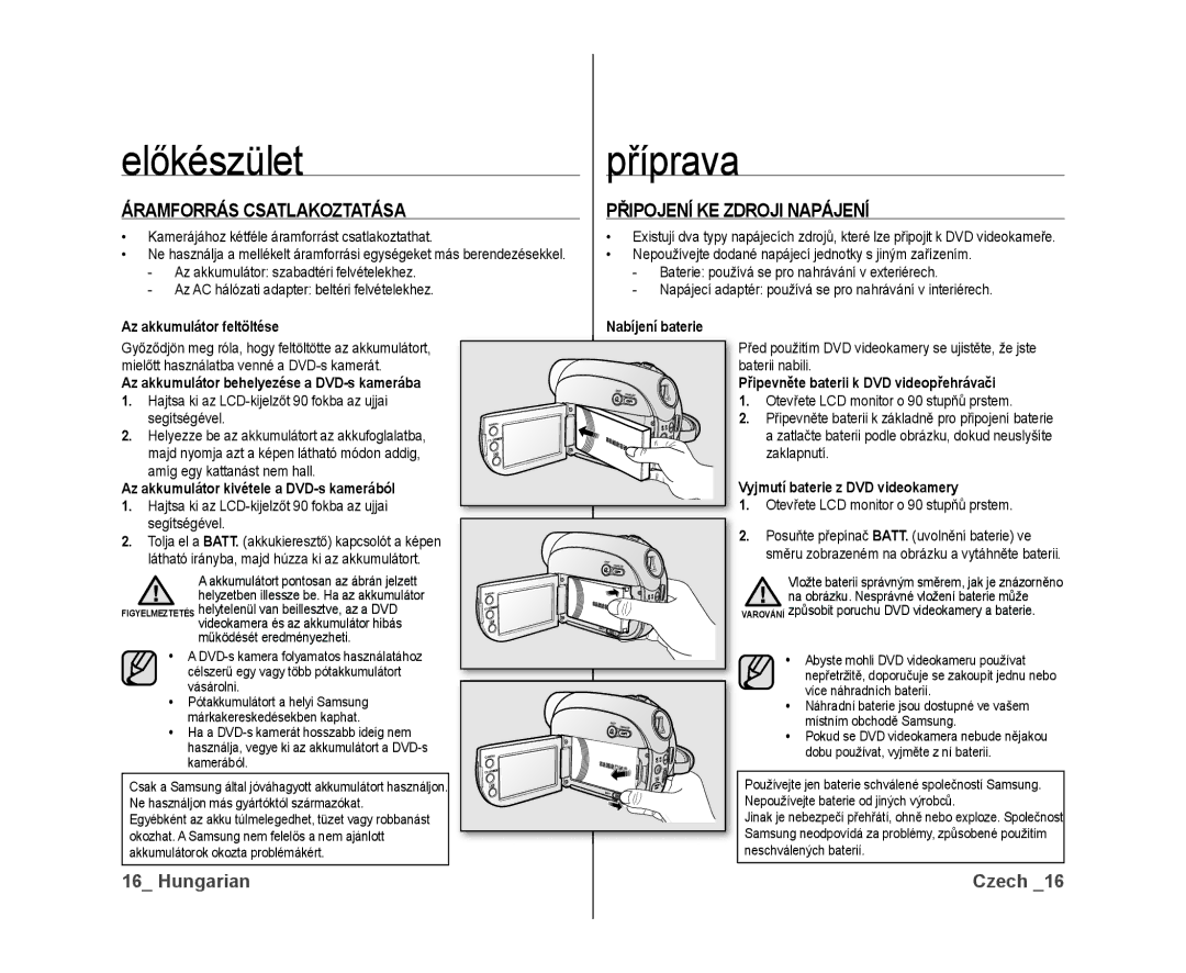 Samsung VP-DX10/XEO manual Áramforrás Csatlakoztatása, Připojení KE Zdroji Napájení 