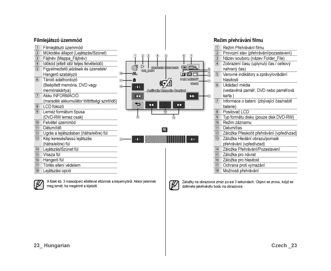 Samsung VP-DX10/XEO manual Filmlejátszó üzemmód, Režim přehrávání ﬁlmu 