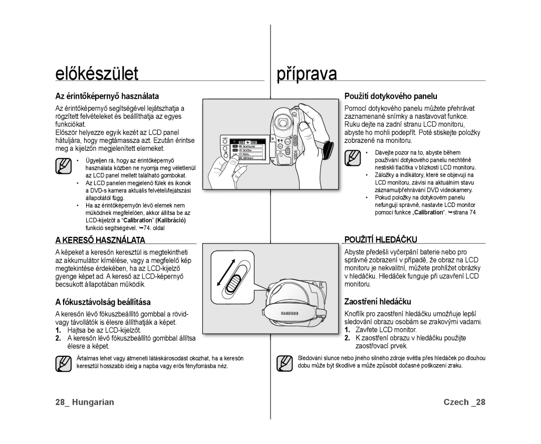 Samsung VP-DX10/XEO manual Kereső Használata, Použití Hledáčku 