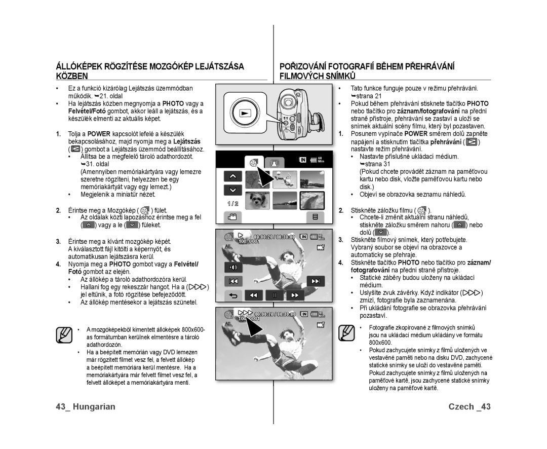 Samsung VP-DX10/XEO manual Közben Filmových Snímků 