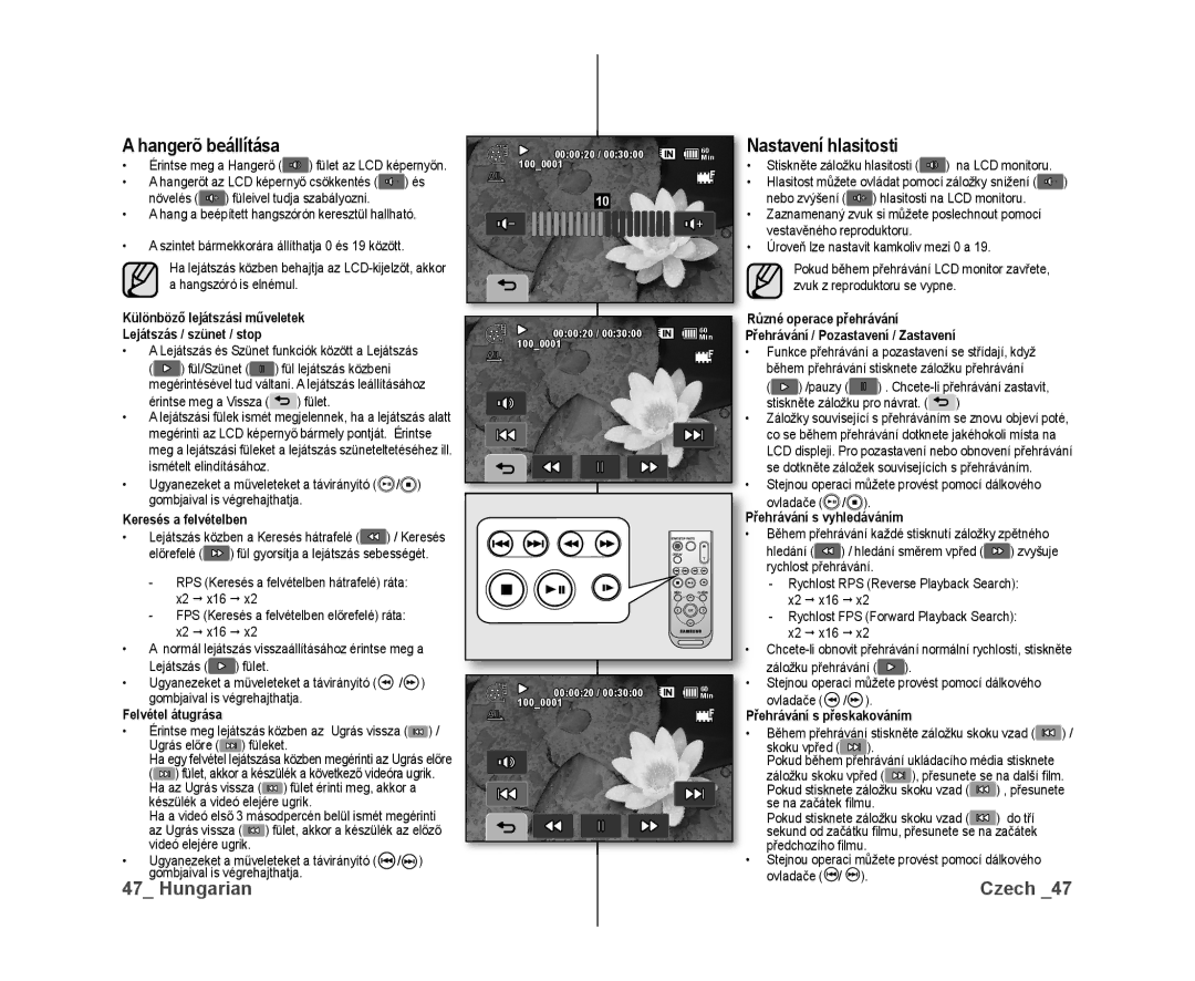 Samsung VP-DX10/XEO manual Hangerõ beállítása, Nastavení hlasitosti 