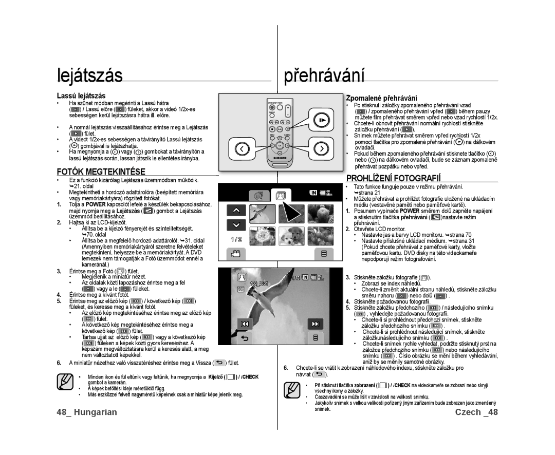 Samsung VP-DX10/XEO manual Lejátszás Přehrávání, Lassú lejátszás Pomalené přehrávání 