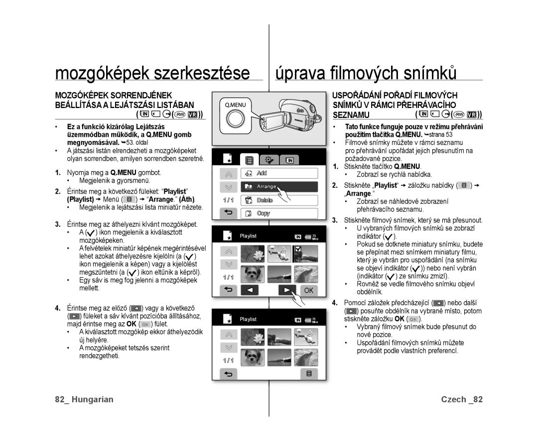 Samsung VP-DX10/XEO manual Úprava ﬁ lmových snímků, Seznamu, „Arrange 