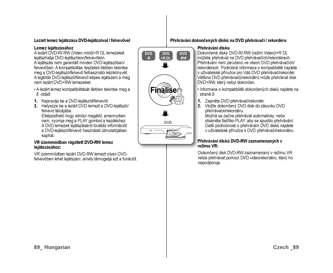 Samsung VP-DX10/XEO manual VR üzemmódban rögzített DVD-RW lemez lejátszásához, Řehrávání disku 