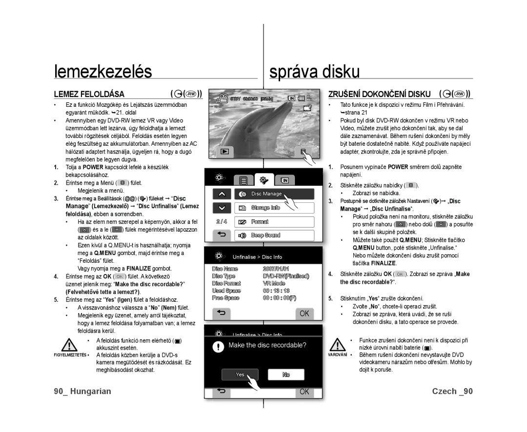 Samsung VP-DX10/XEO manual Lemez Feloldása 