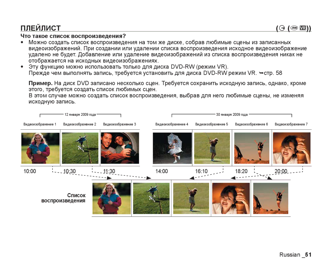 Samsung VP-DX205I/XER Плейлист, Что такое список воспроизведения?, 1030 1130 1400 1610 1820 2000, Список Воспроизведения 