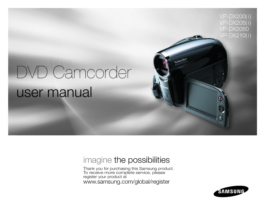 Samsung VP-DX205/EDC, VP-DX2050/EDC, VP-DX200/EDC, VP-DX205I/HAC, VP-DX200I/MEA, VP-DX205I/AAW manual DVD Camcorder 