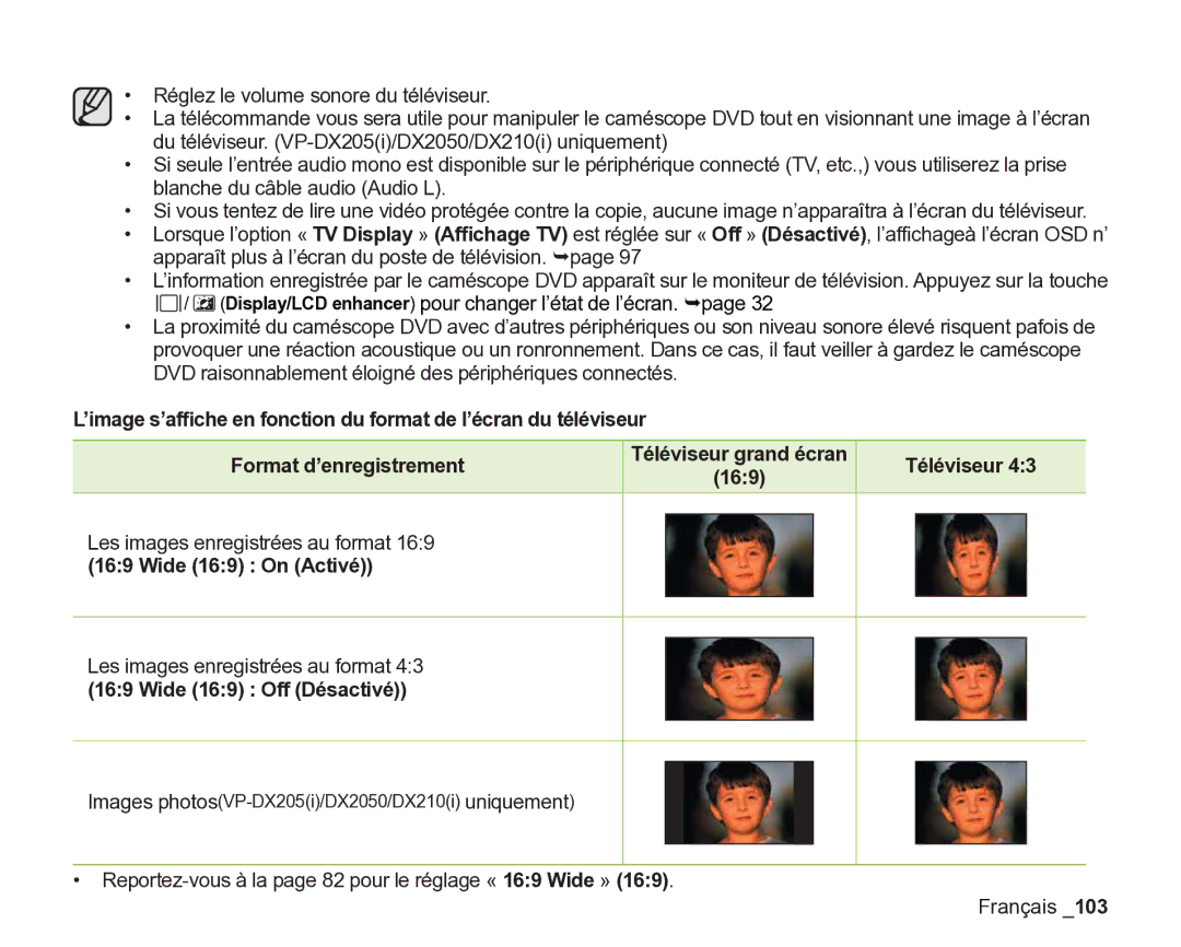 Samsung VP-DX200/EDC, VP-DX2050/EDC manual Téléviseur grand écran, Images photosVP-DX205i/DX2050/DX210i uniquement 