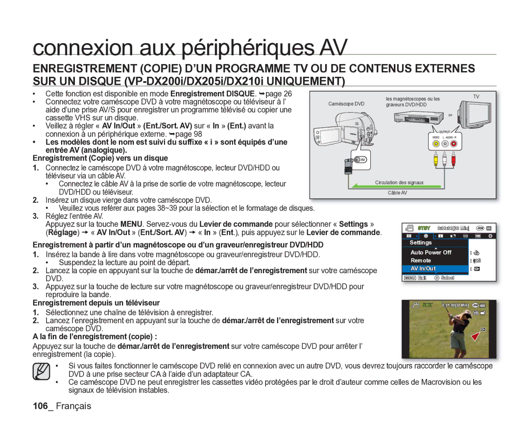 Samsung VP-DX200/EDC, VP-DX2050/EDC manual Suspendez la lecture au point de départ, Enregistrement depuis un téléviseur 