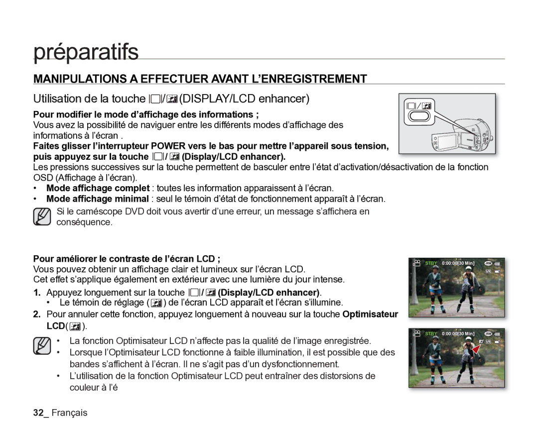 Samsung VP-DX2050/EDC, VP-DX205/EDC, VP-DX200/EDC manual Manipulations a Effectuer Avant L’ENREGISTREMENT 