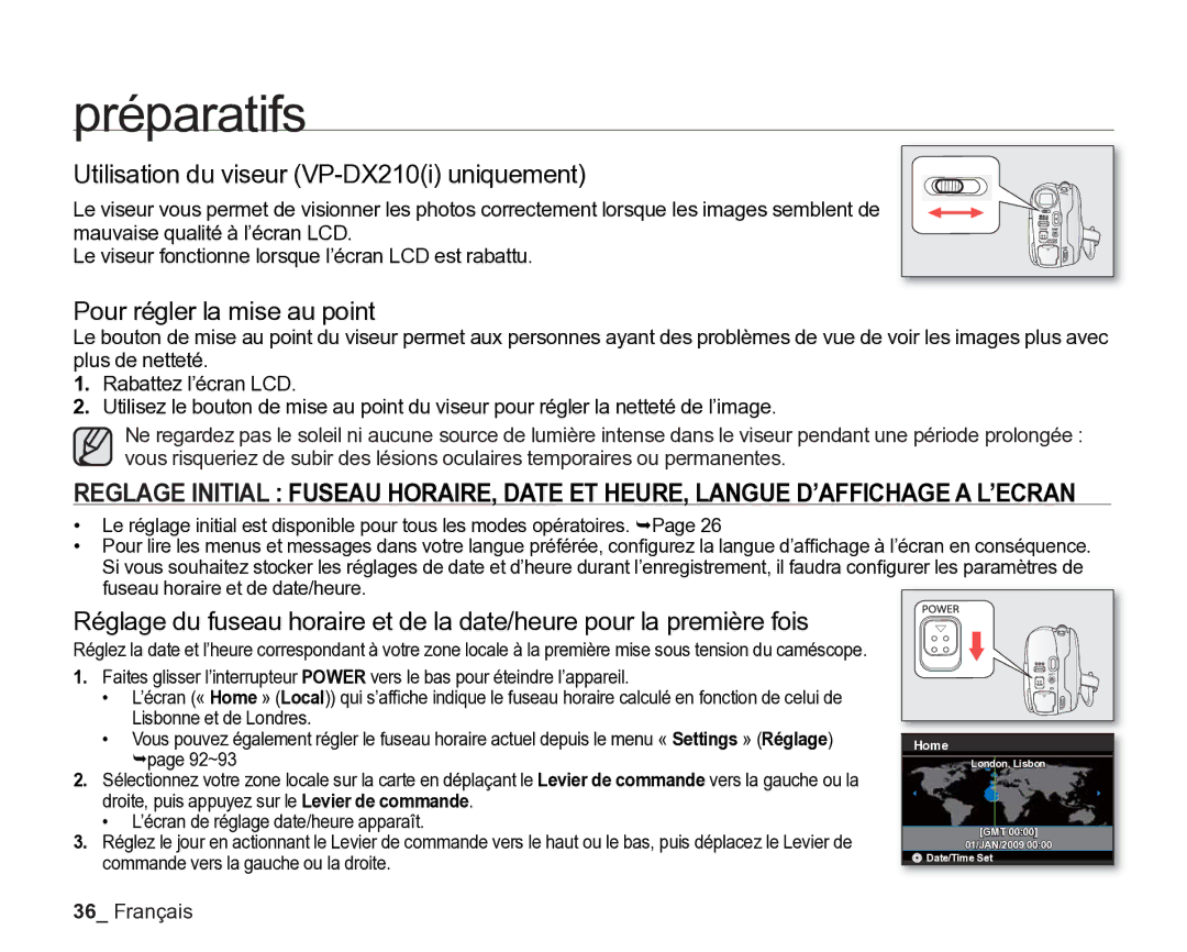 Samsung VP-DX205/EDC, VP-DX2050/EDC, VP-DX200/EDC manual Utilisation du viseur VP-DX210i uniquement 