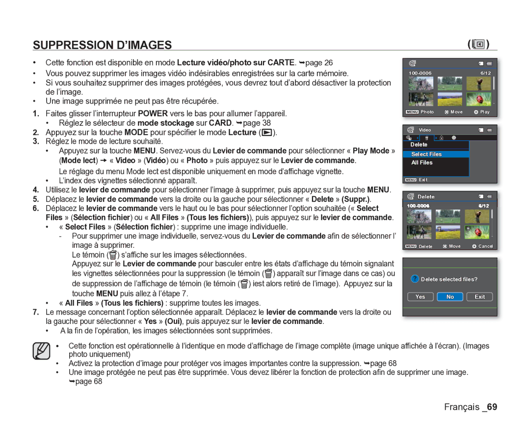 Samsung VP-DX205/EDC, VP-DX2050/EDC, VP-DX200/EDC manual Delete Select Files All Files 