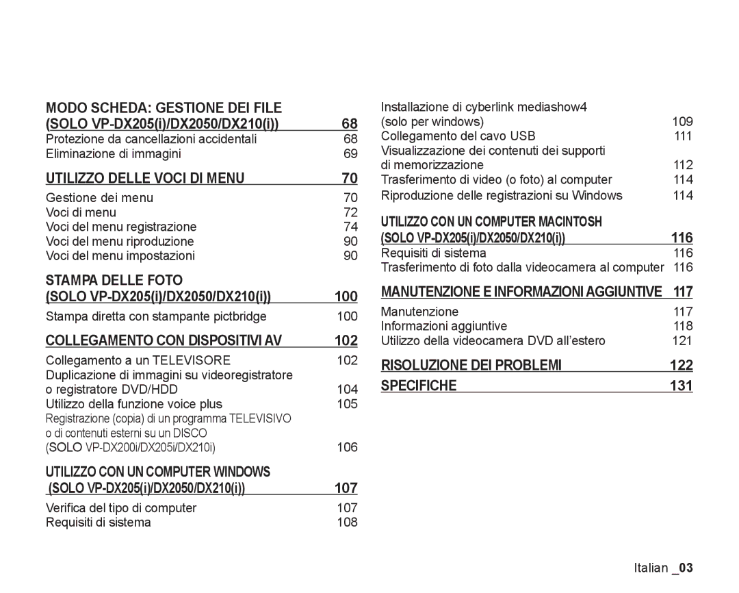 Samsung VP-DX200/EDC, VP-DX205/EDC manual Stampa diretta con stampante pictbridge 100, Utilizzo CON UN Computer Windows 