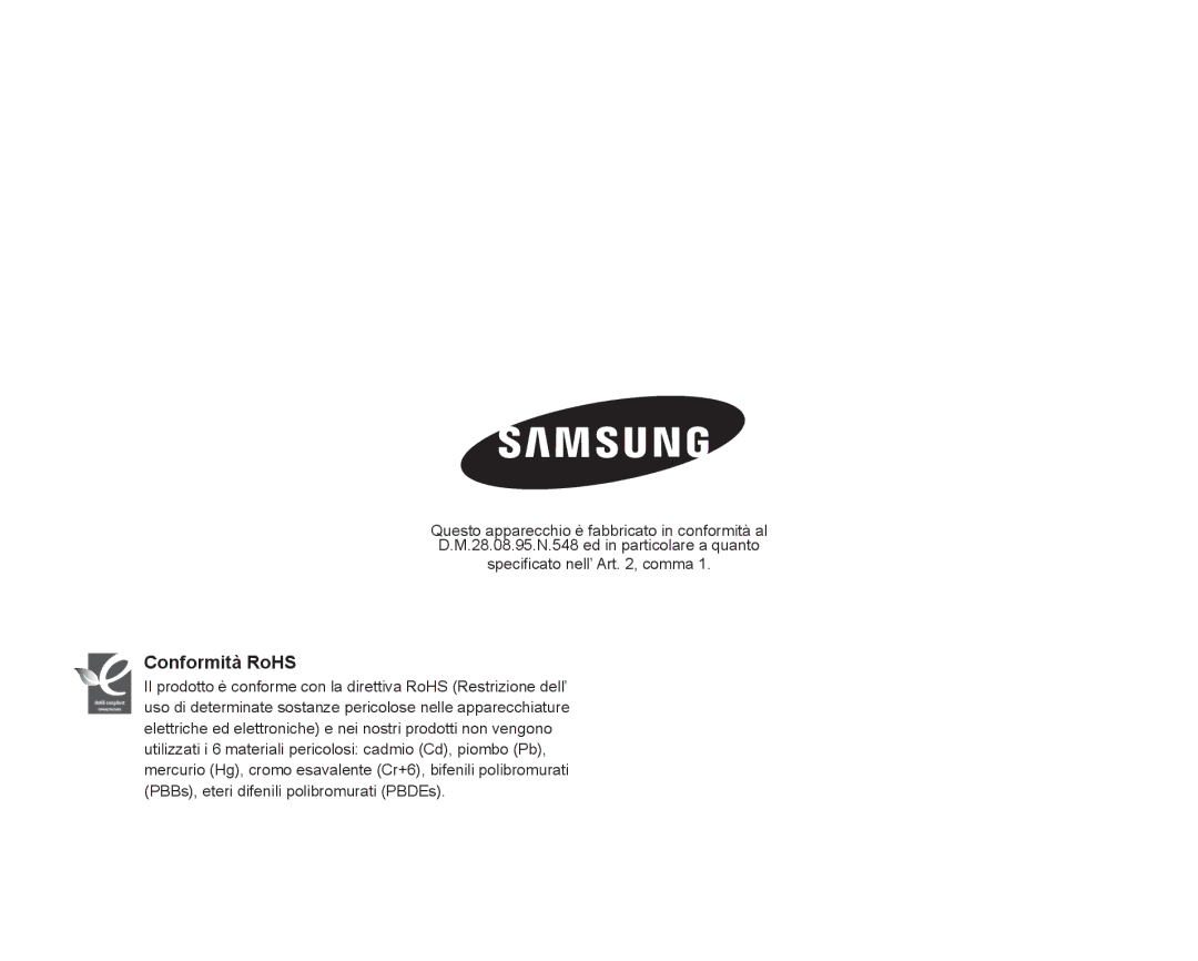 Samsung VP-DX200/EDC, VP-DX205/EDC manual Conformità RoHS 