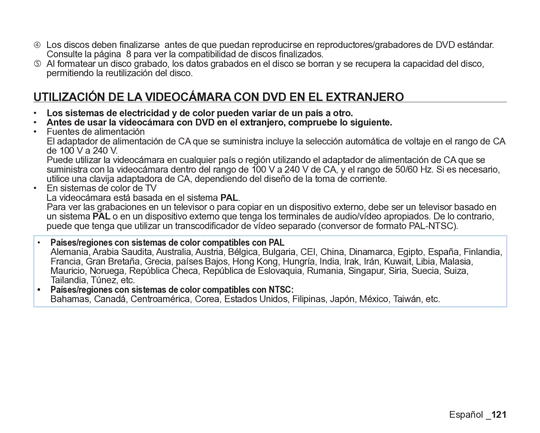 Samsung VP-DX200/EDC, VP-DX205/EDC manual Utilización DE LA Videocámara CON DVD EN EL Extranjero 