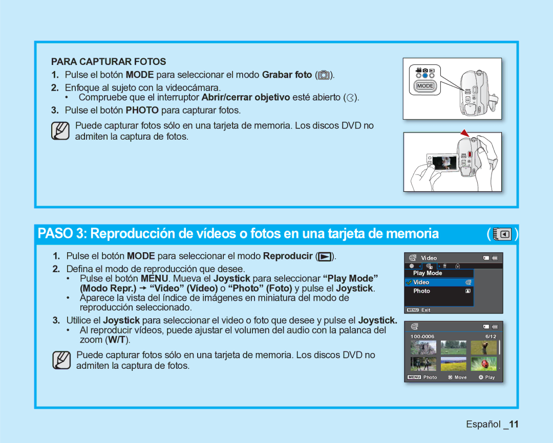 Samsung VP-DX200/EDC, VP-DX205/EDC manual Para Capturar Fotos 