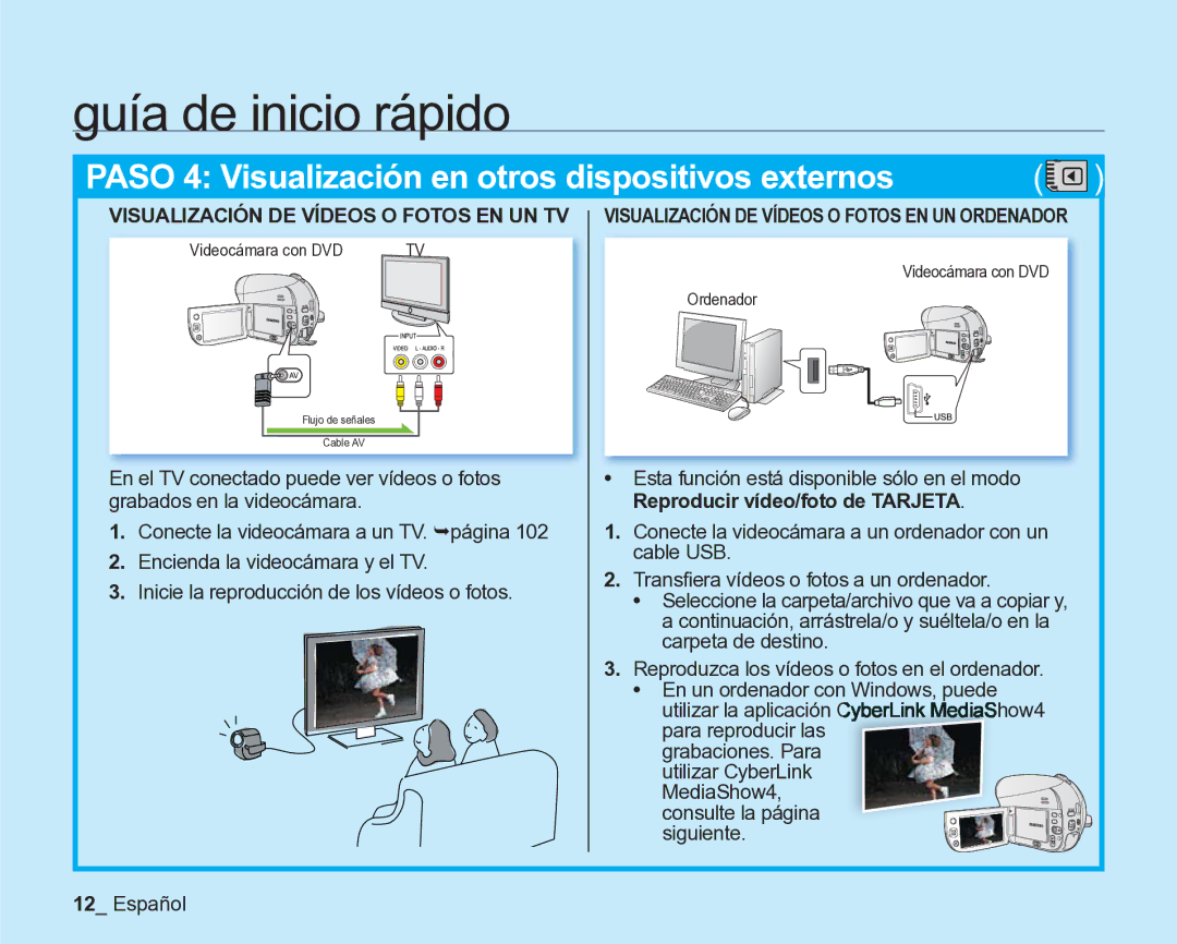 Samsung VP-DX205/EDC, VP-DX200/EDC manual Videocámara con DVD Ordenador 