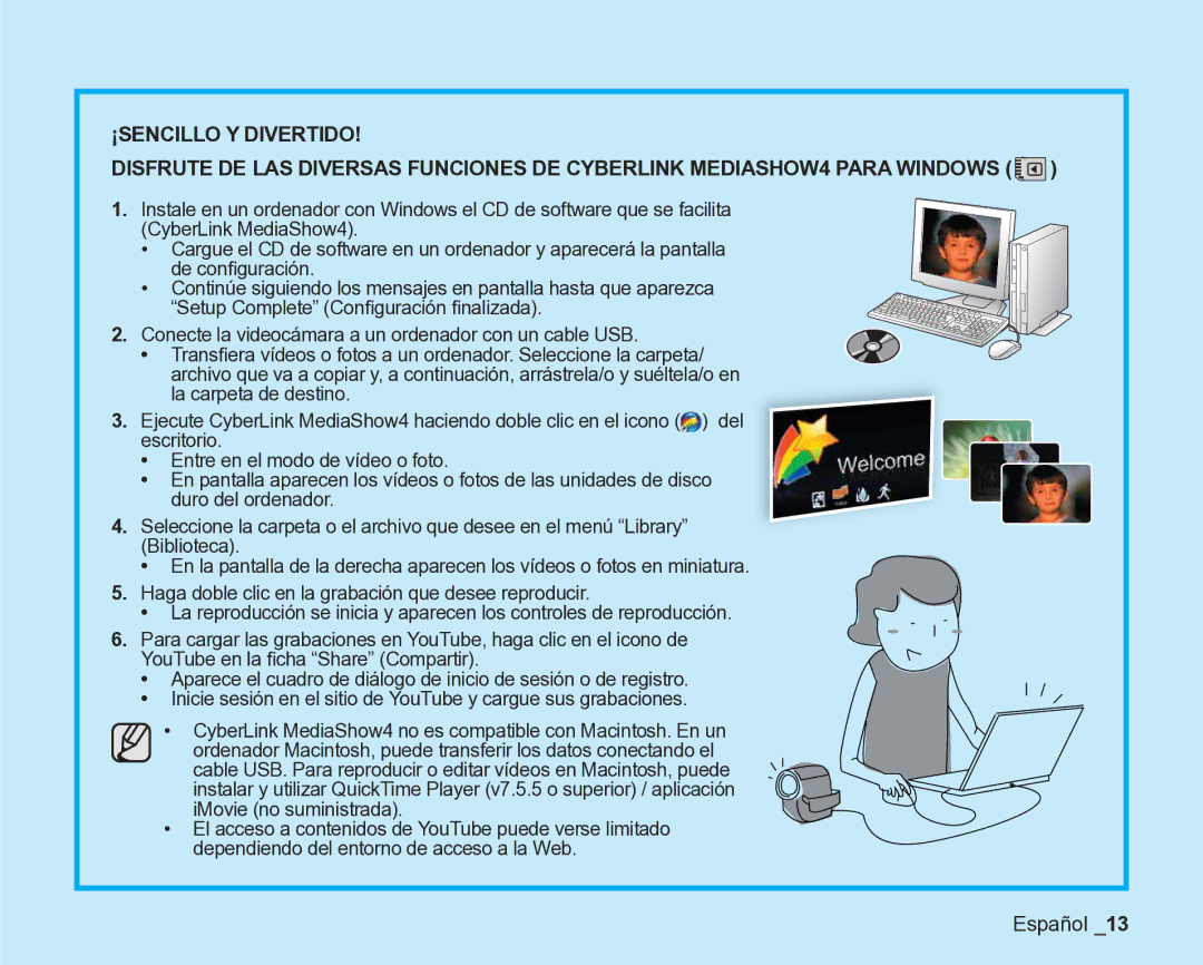 Samsung VP-DX200/EDC manual Conecte la videocámara a un ordenador con un cable USB, La carpeta de destino, Escritorio 