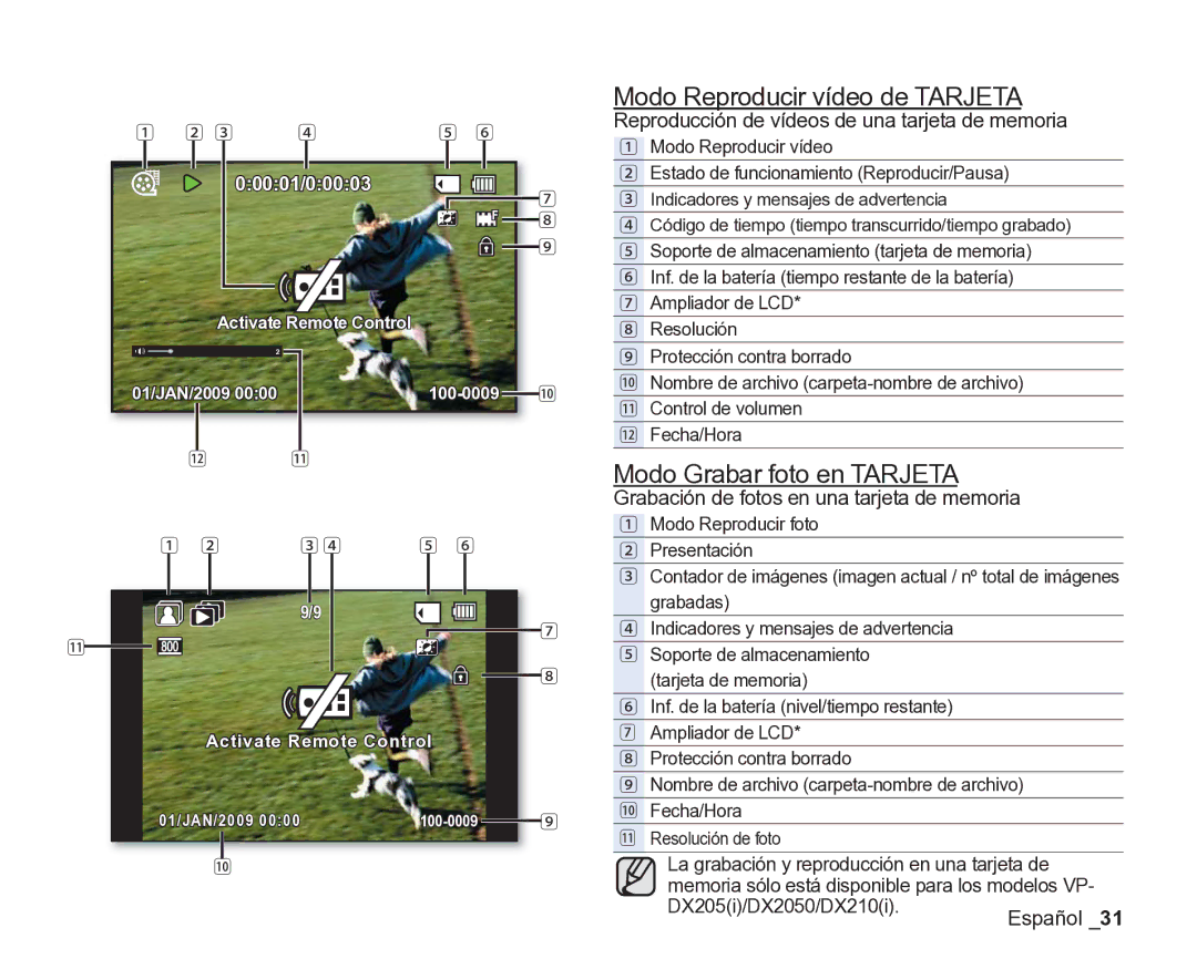 Samsung VP-DX200/EDC, VP-DX205/EDC manual Modo Reproducir vídeo de Tarjeta, Reproducción de vídeos de una tarjeta de memoria 