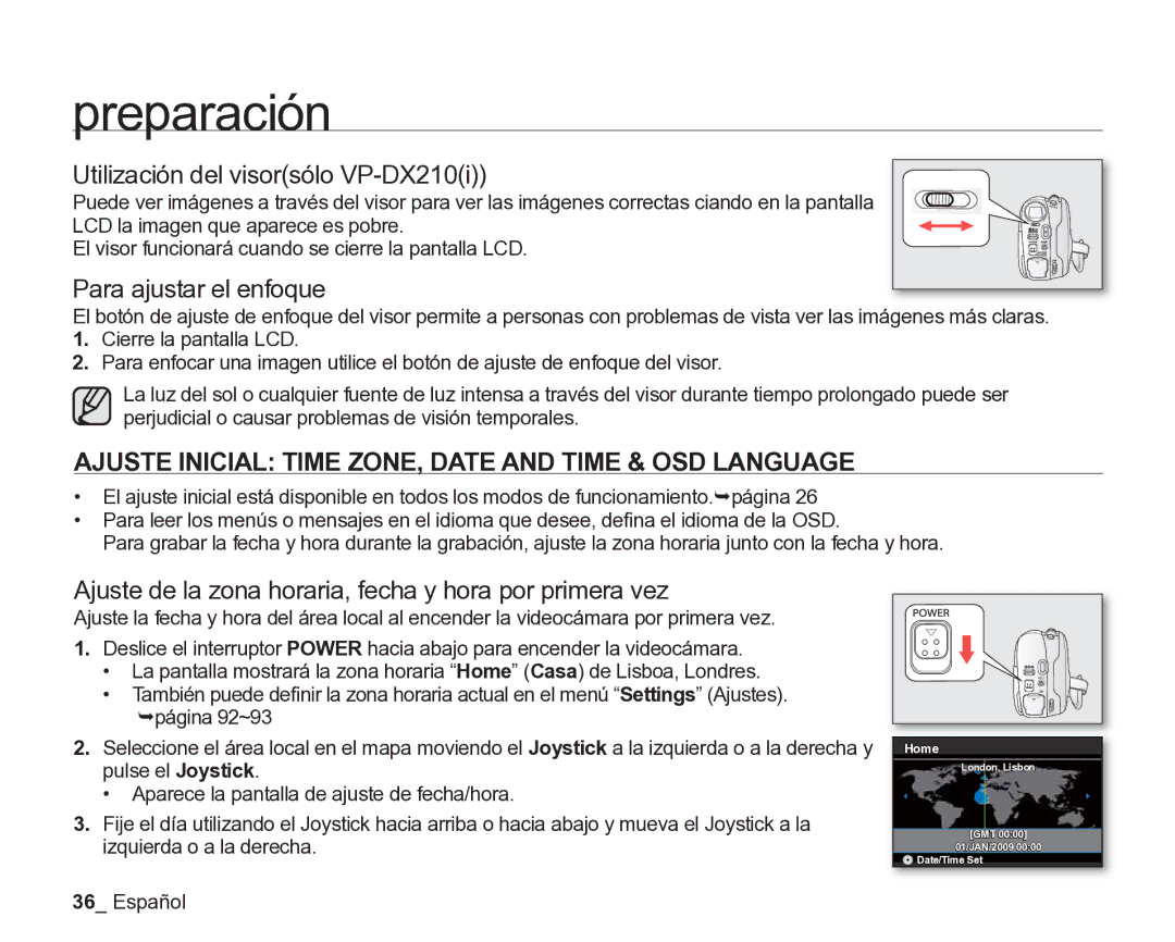 Samsung VP-DX205/EDC, VP-DX200/EDC manual Utilización del visorsólo VP-DX210i, Para ajustar el enfoque 