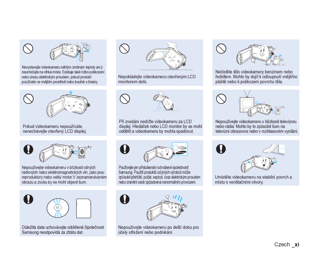Samsung VP-DX200/EDC, VP-DX205/EDC manual Nepokládejte videokameru otevřeným LCD monitorem dolů 