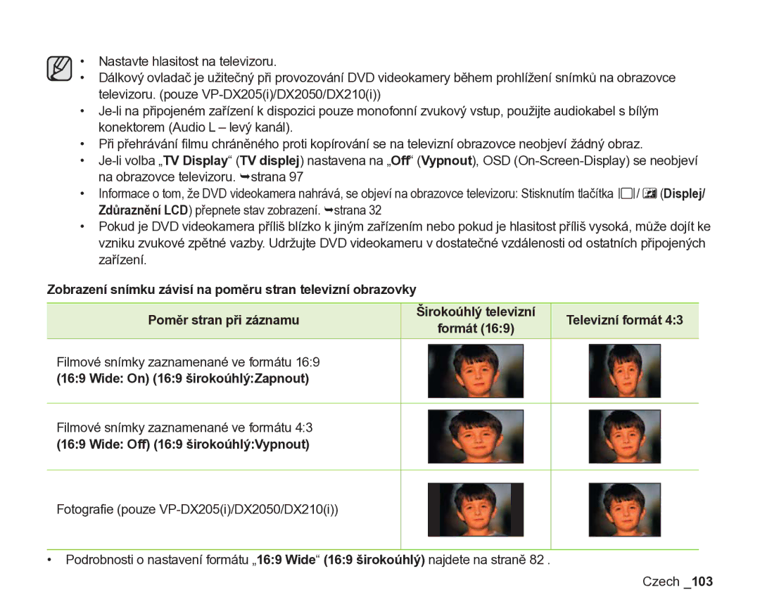 Samsung VP-DX200/EDC, VP-DX205/EDC manual Televizní formát, Širokoúhlý televizní 