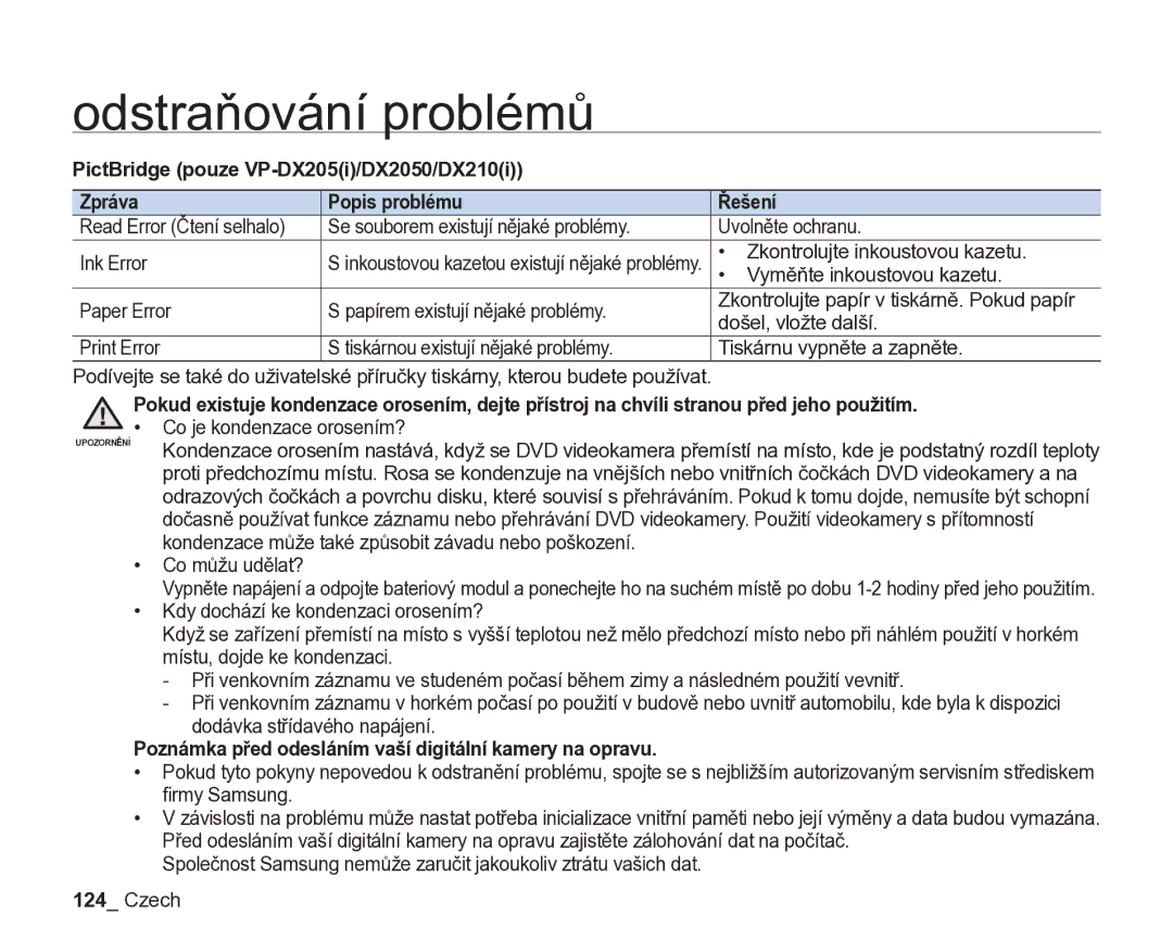 Samsung VP-DX205/EDC, VP-DX200/EDC manual Zkontrolujte inkoustovou kazetu, Vyměňte inkoustovou kazetu 