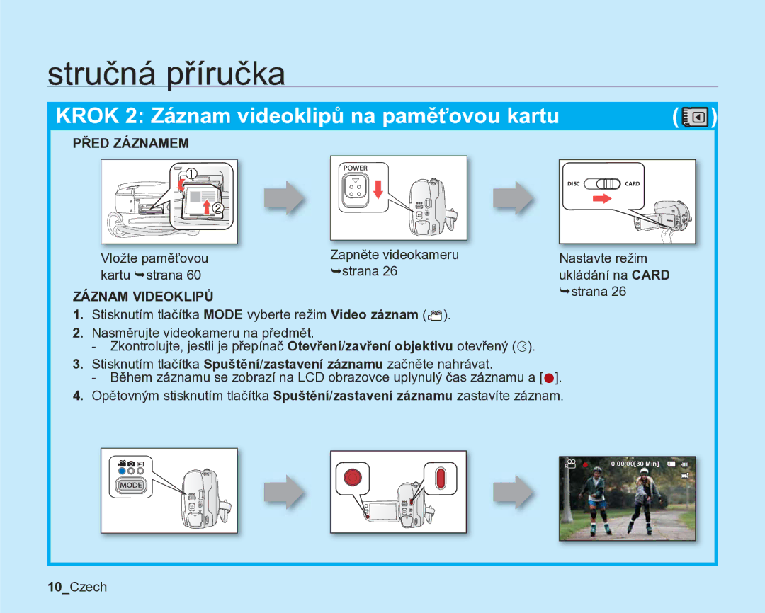 Samsung VP-DX205/EDC, VP-DX200/EDC manual Vložte paměťovou kartu ¬strana, 10Czech 