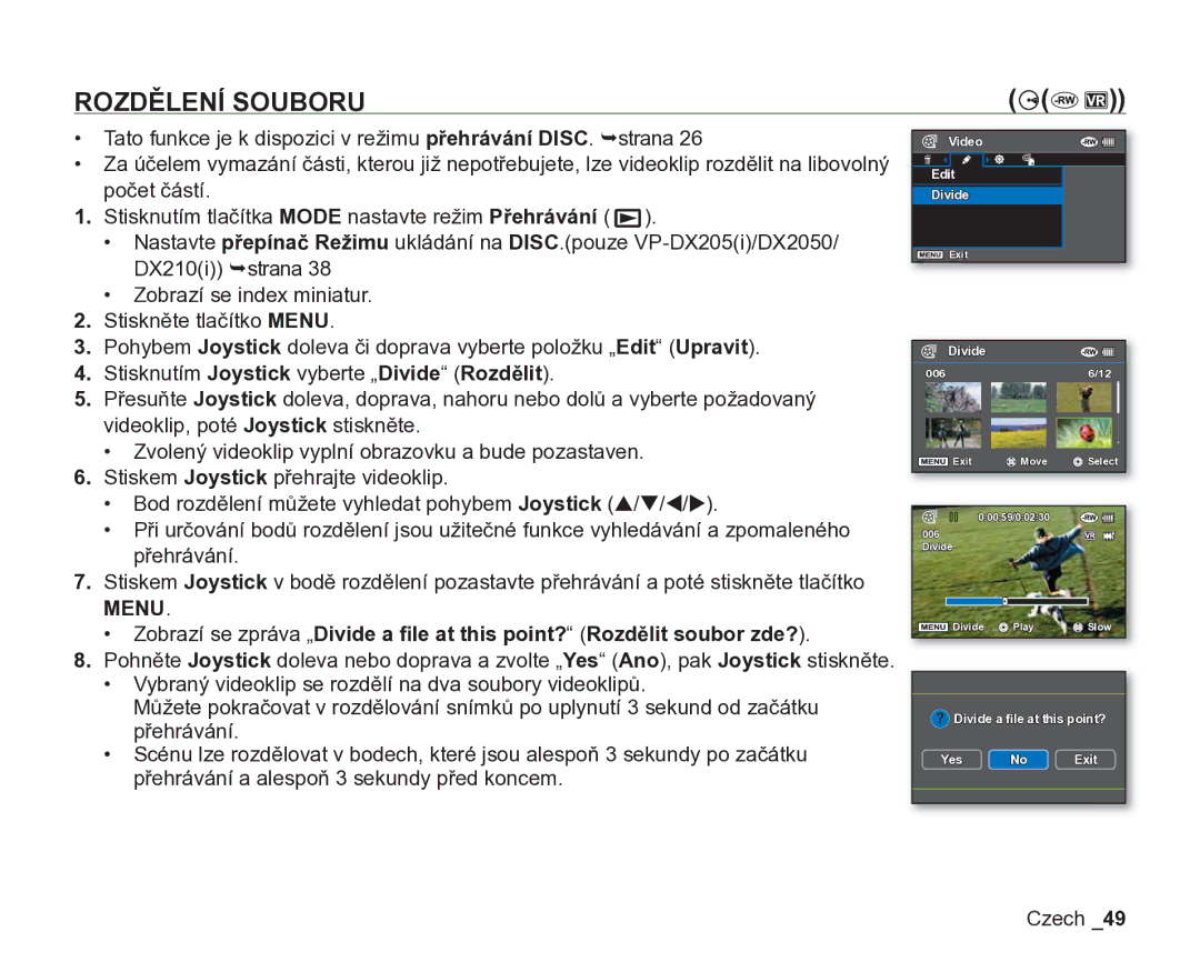 Samsung VP-DX200/EDC, VP-DX205/EDC manual Rozdělení Souboru, Počet částí 