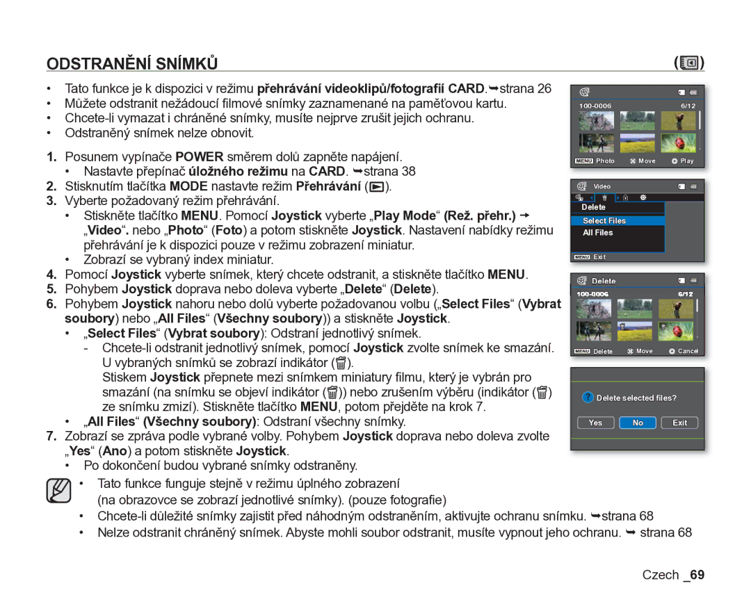 Samsung VP-DX200/EDC, VP-DX205/EDC manual Delete Select Files All Files 