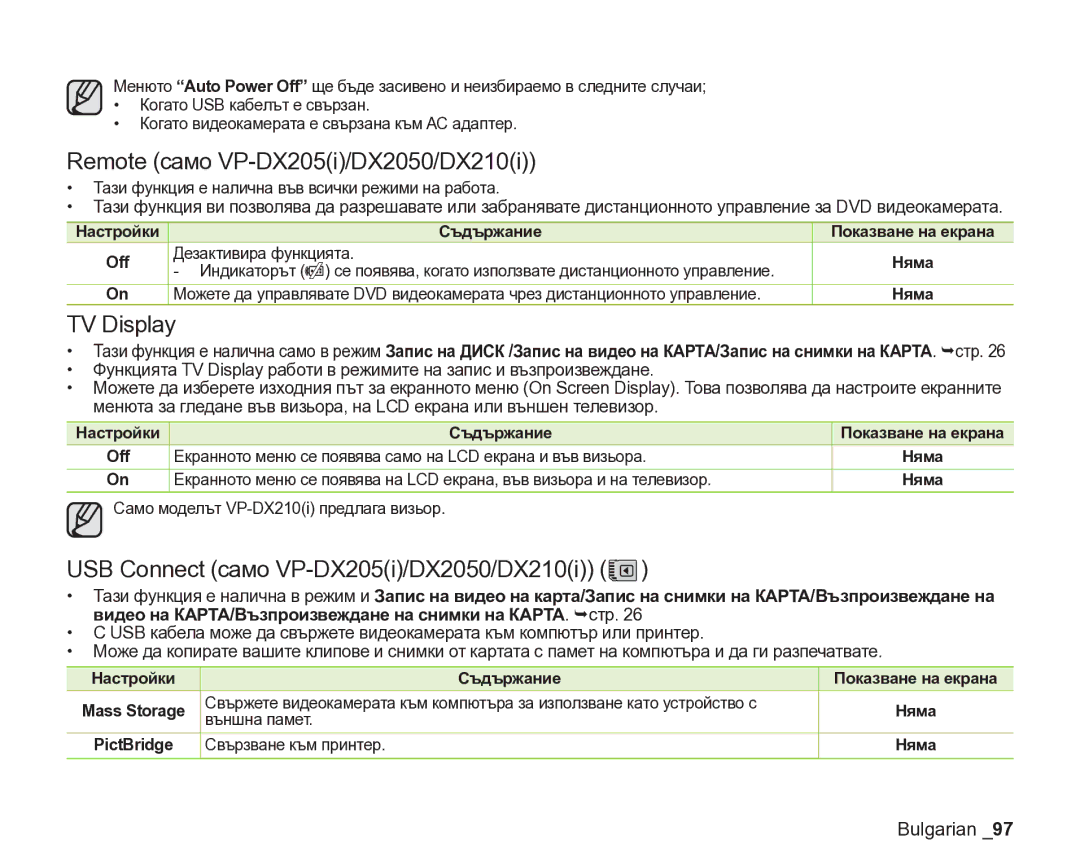 Samsung VP-DX205/EDC manual Remote само VP-DX205i/DX2050/DX210i, TV Display, USB Connect само VP-DX205i/DX2050/DX210i 