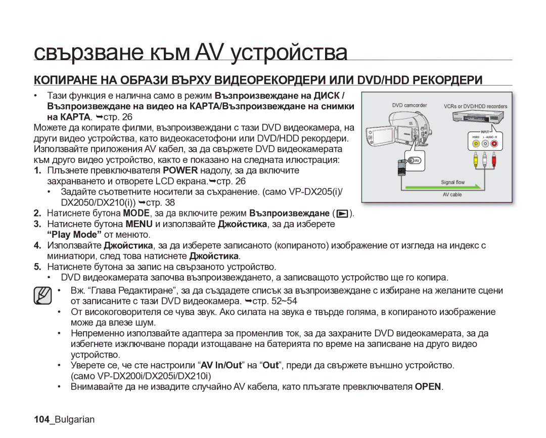 Samsung VP-DX205/EDC Възпроизвеждане на видео на КАРТА/Възпроизвеждане на снимки, DX2050/DX210i ¬стр, Play Mode от менюто 