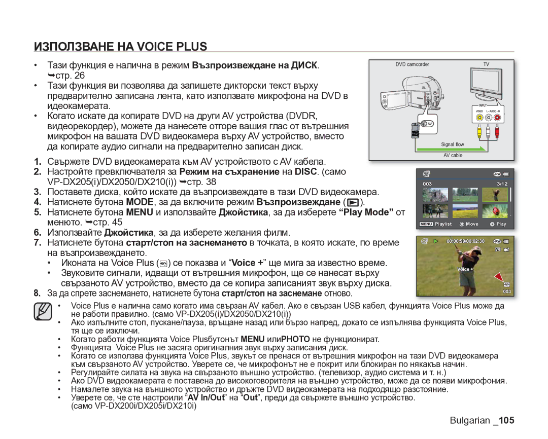 Samsung VP-DX205/EDC manual Използване НА Voice Plus 