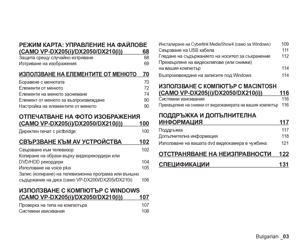 Samsung VP-DX205/EDC manual 116, 100, 102 