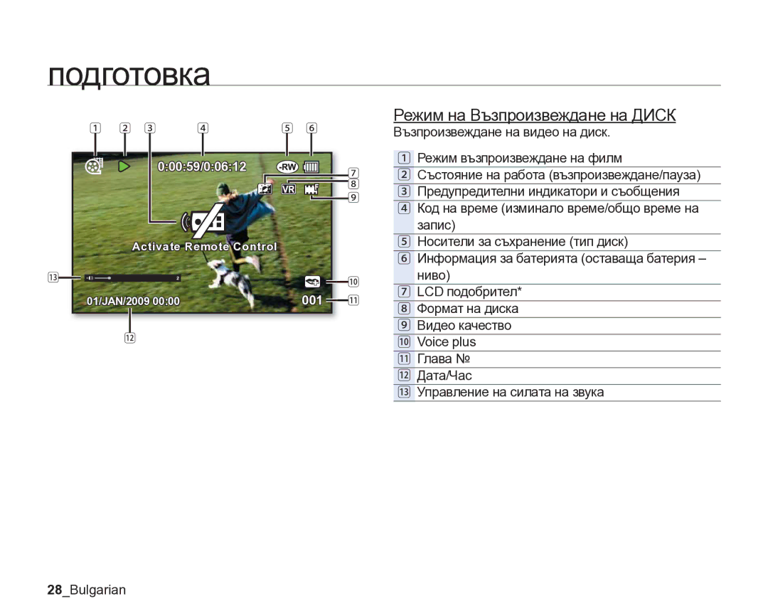 Samsung VP-DX205/EDC manual Режим на Възпроизвеждане на Диск 