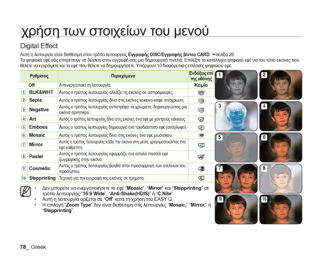 Samsung VP-DX205/EDC manual Digital Effect, Blk&Wht 