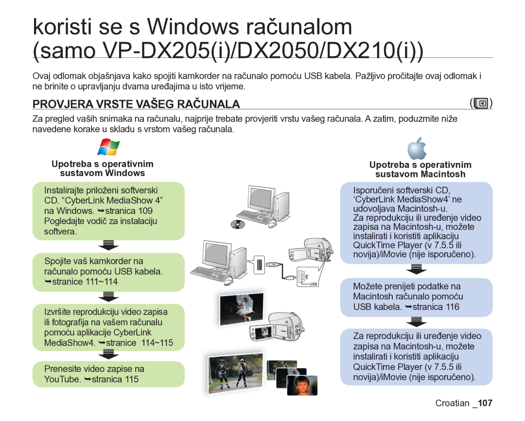 Samsung VP-DX205/EDC manual Koristi se s Windows računalom samo VP-DX205i/DX2050/DX210i, Provjera Vrste Vašeg Računala 