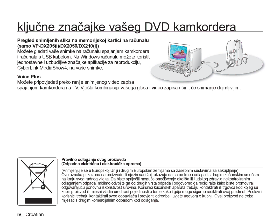 Samsung VP-DX205/EDC manual Iv Croatian 