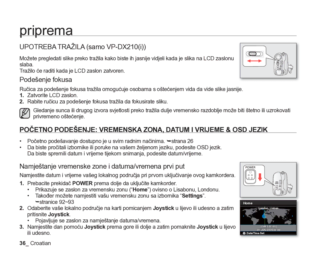 Samsung VP-DX205/EDC manual Upotreba Tražila samo VP-DX210i, Podešenje fokusa 