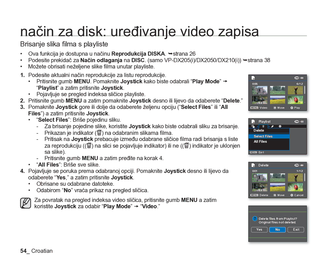 Samsung VP-DX205/EDC manual Brisanje slika ﬁlma s playliste 